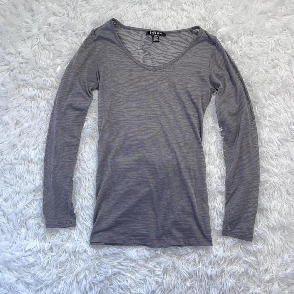 y2k gray semi sheer zebra print long sleeve top medium